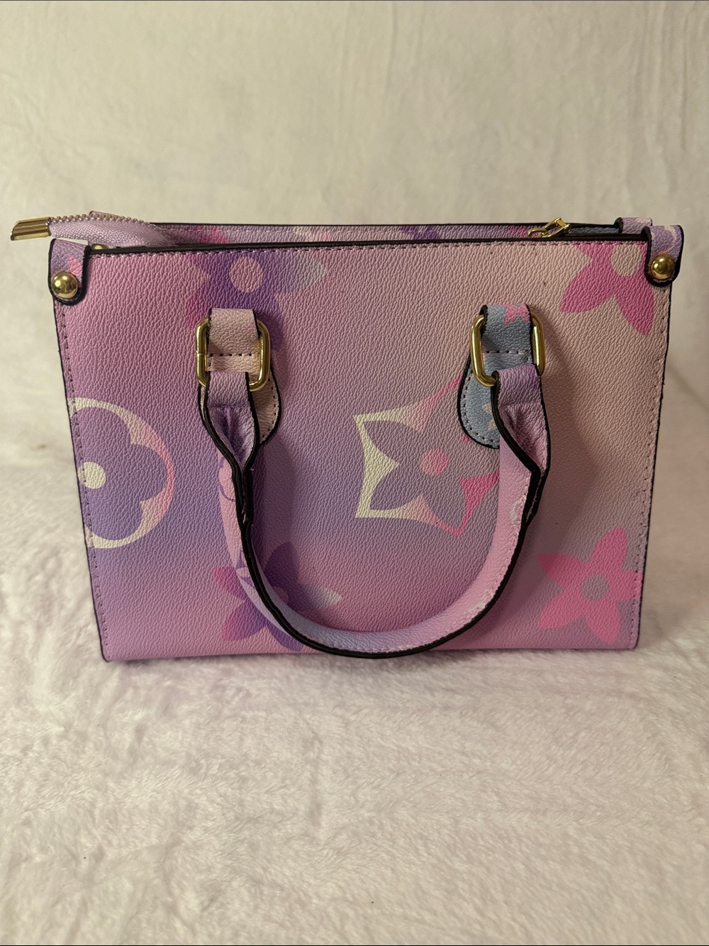 Pastel Pink Floral Gradient Top-Handle Satchel